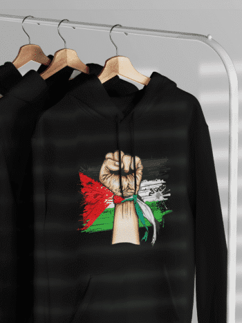 هودي علم فلسطين مع يد صامدون